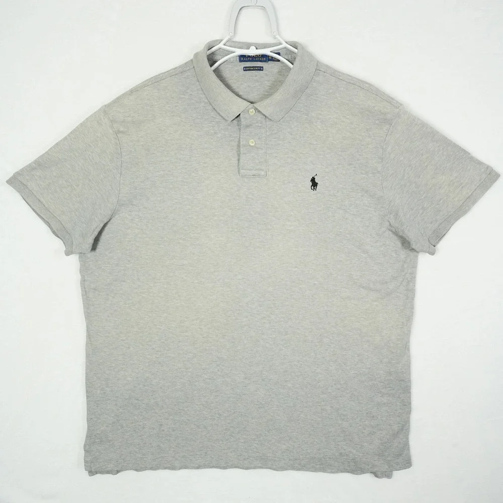 Polo Ralph‎ Lauren Mens XL Custom Slim Fit Gray Heather Polo Shirt Black Pony